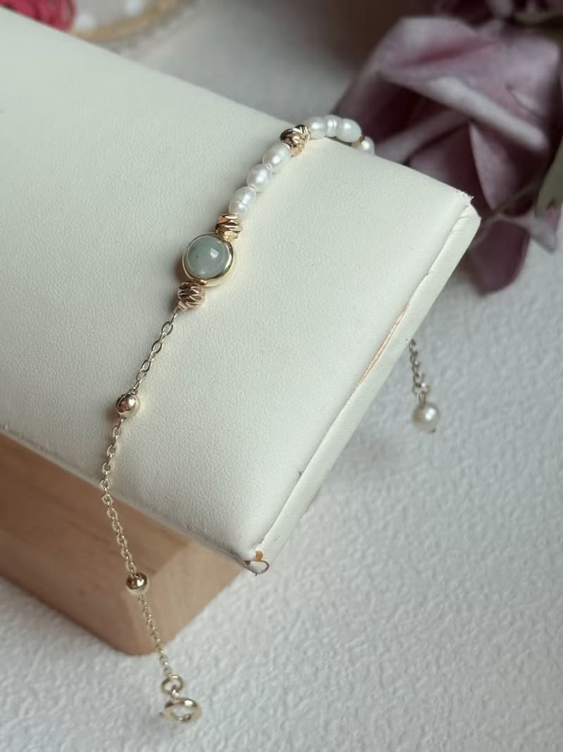 AZ 翡翠潤青珍珠新中式設計手鍊
