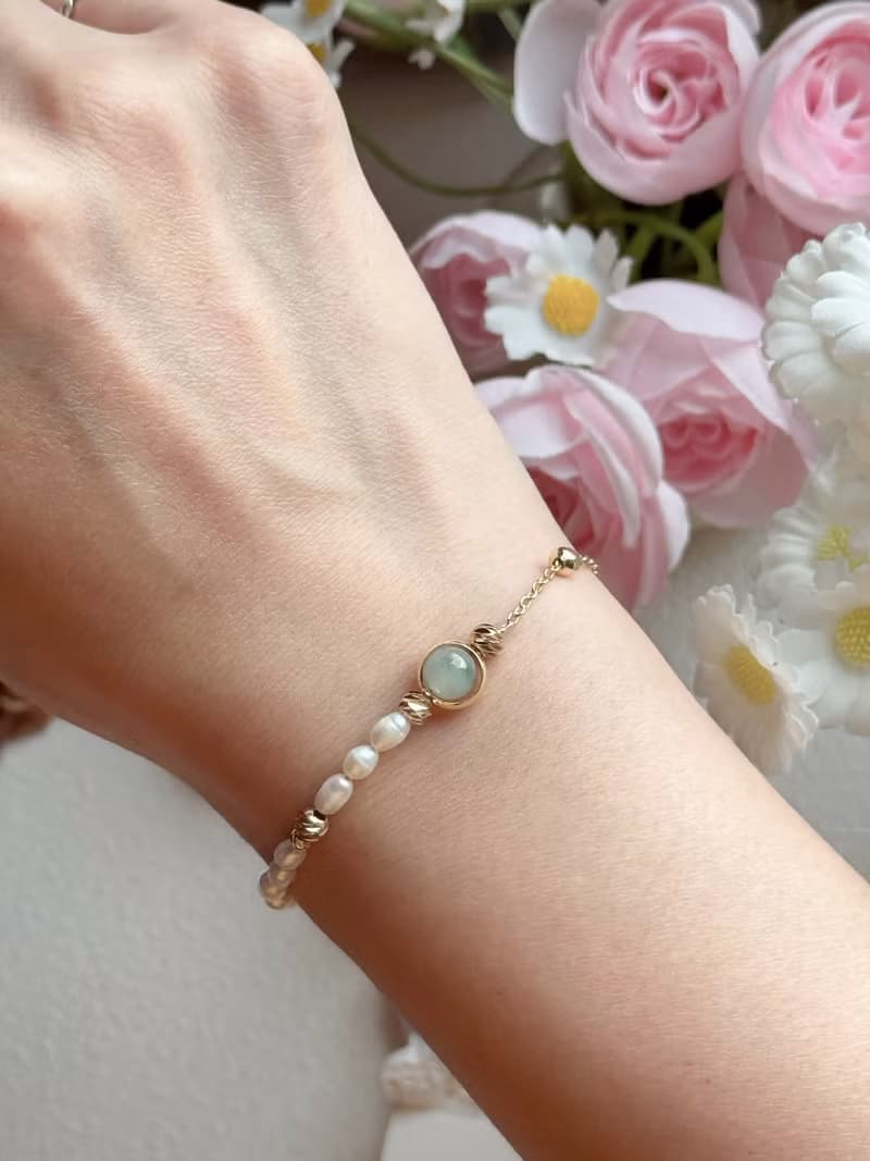 AZ 翡翠潤青珍珠新中式設計手鍊