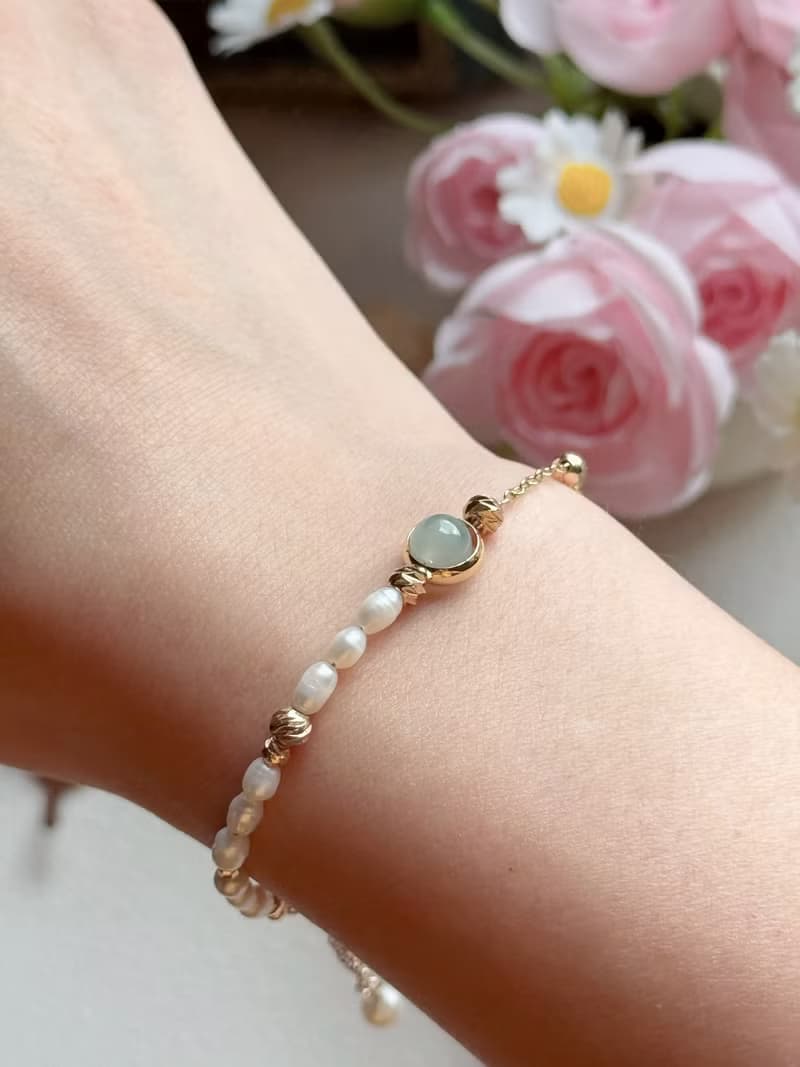 AZ 翡翠潤青珍珠新中式設計手鍊