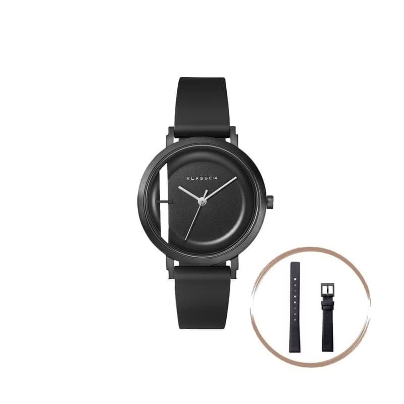 Imperfect Line 黑色矽膠錶帶手錶 32mm - 贈送同款皮革錶