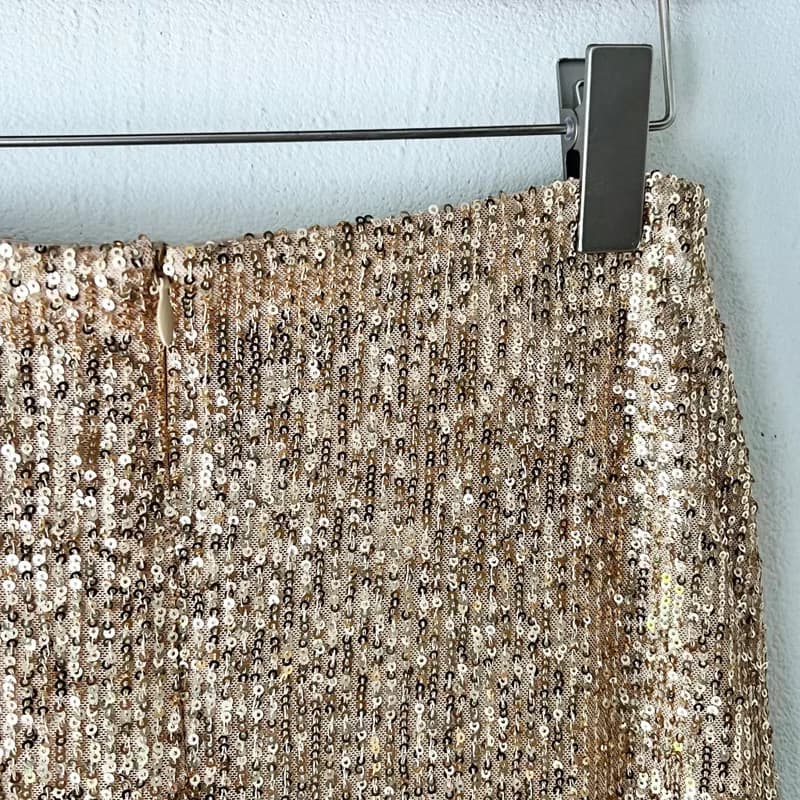 訂製系列-雪紡尾巴包臀開岔直裙(亮片金)