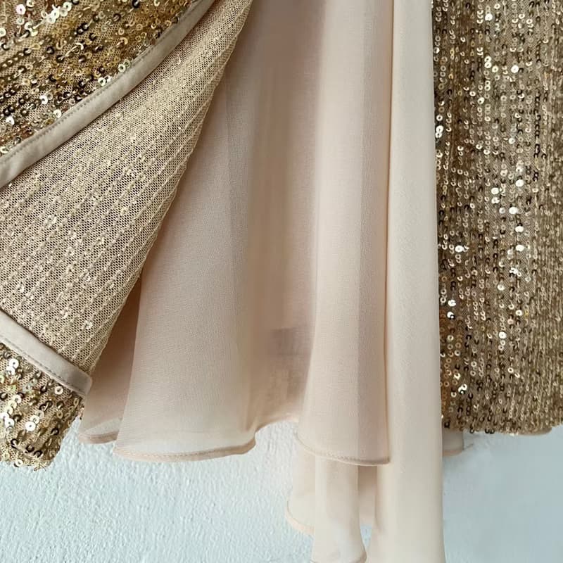 訂製系列-雪紡尾巴包臀開岔直裙(亮片金)