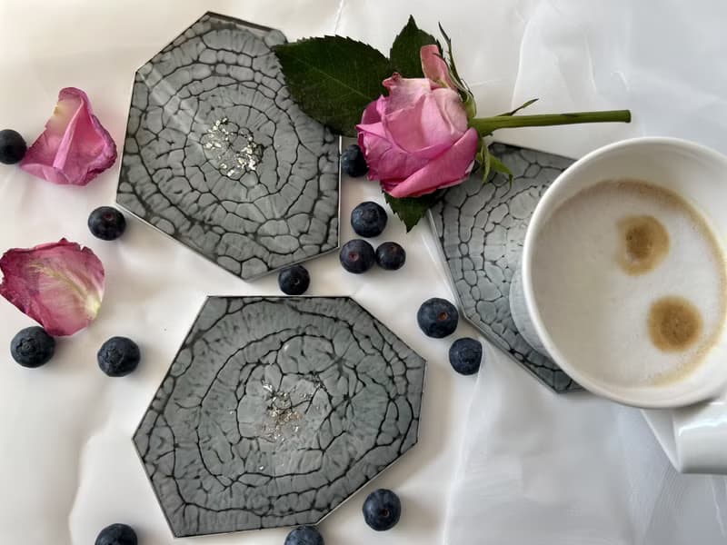 Grey hexagon coasters. Geometric modern coasters.喬遷禮物 杯墊 擺飾 家飾品 創作 世界でたった一つ