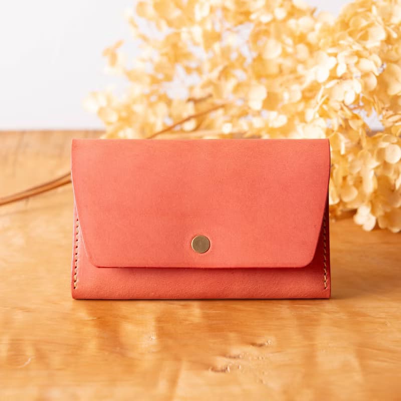 シンプルなマチつきカードケース 名刺入れ　Patan-card マチつき #Coral【入学祝】【就職祝】【カスタム可能なギフト】
