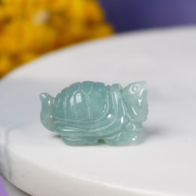 【吉祥‧長壽】冰綠飄花翡翠烏龜擺飾 | 天然緬甸玉翡翠A貨| 送禮