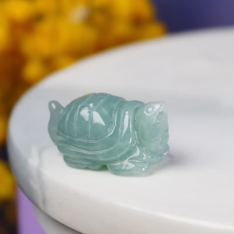 【吉祥‧長壽】冰綠飄花翡翠烏龜擺飾 | 天然緬甸玉翡翠A貨| 送禮