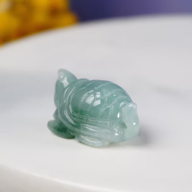 【吉祥‧長壽】冰綠飄花翡翠烏龜擺飾 | 天然緬甸玉翡翠A貨| 送禮