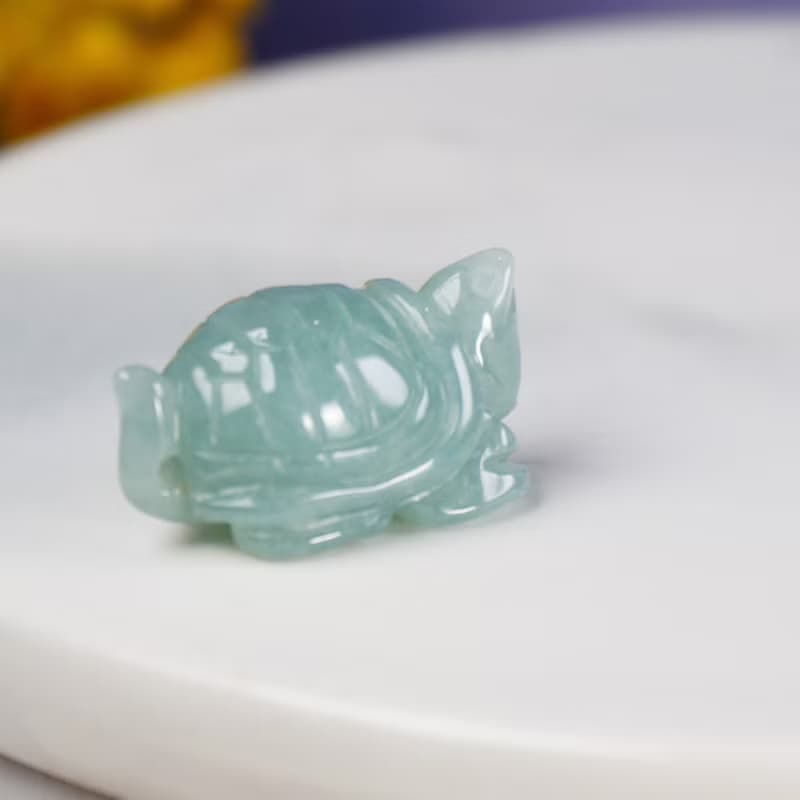 【吉祥‧長壽】冰綠飄花翡翠烏龜擺飾 | 天然緬甸玉翡翠A貨| 送禮
