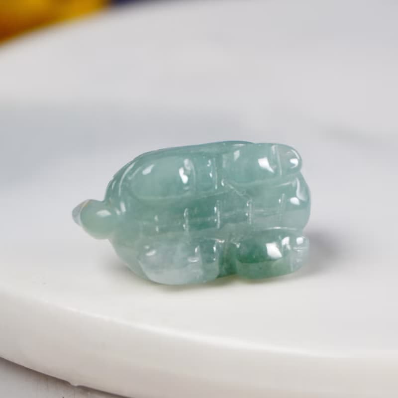 【吉祥‧長壽】冰綠飄花翡翠烏龜擺飾 | 天然緬甸玉翡翠A貨| 送禮