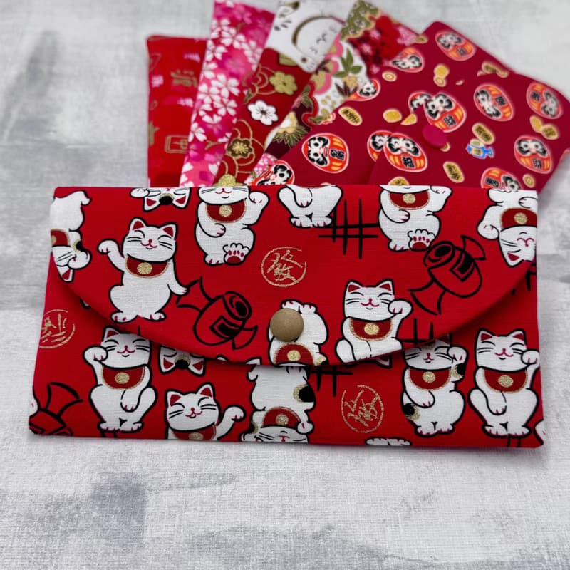 現貨 台灣製 日系 招財貓 開運 櫻花 布紅包袋 手作雙層紅包袋