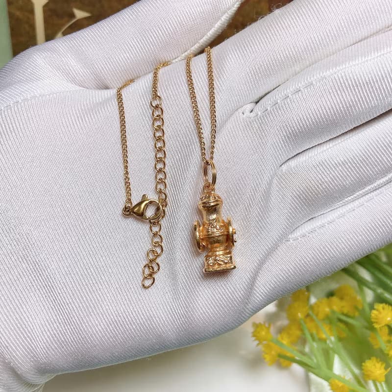 【西洋古董飾品】輪圈可轉動消防栓立體雕花 極質感 項鍊