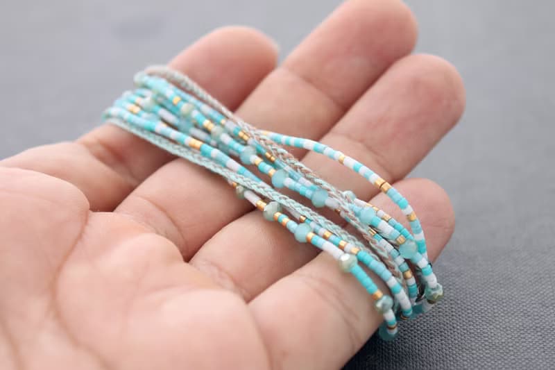 串珠裹手鍊種子珠金藍色薄荷蠟筆手鍊項鍊