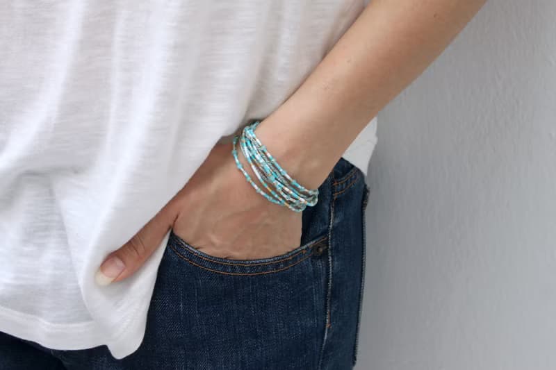 串珠裹手鍊種子珠金藍色薄荷蠟筆手鍊項鍊