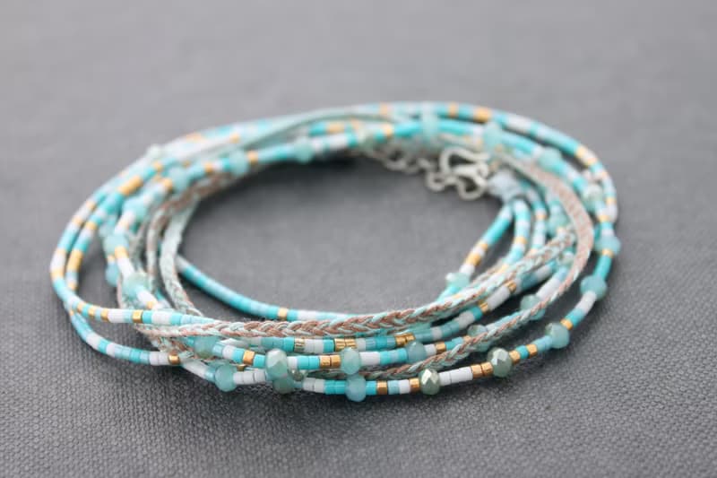 串珠裹手鍊種子珠金藍色薄荷蠟筆手鍊項鍊