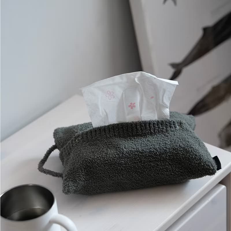 軟糯珊瑚絨抽紙巾裝飾袋 聖誕冬日禮物 按扣設計軍綠色紙巾包