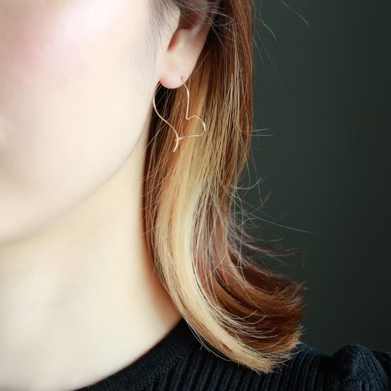 14kgf-fluffy heart pierced earrings/can change to clip-on