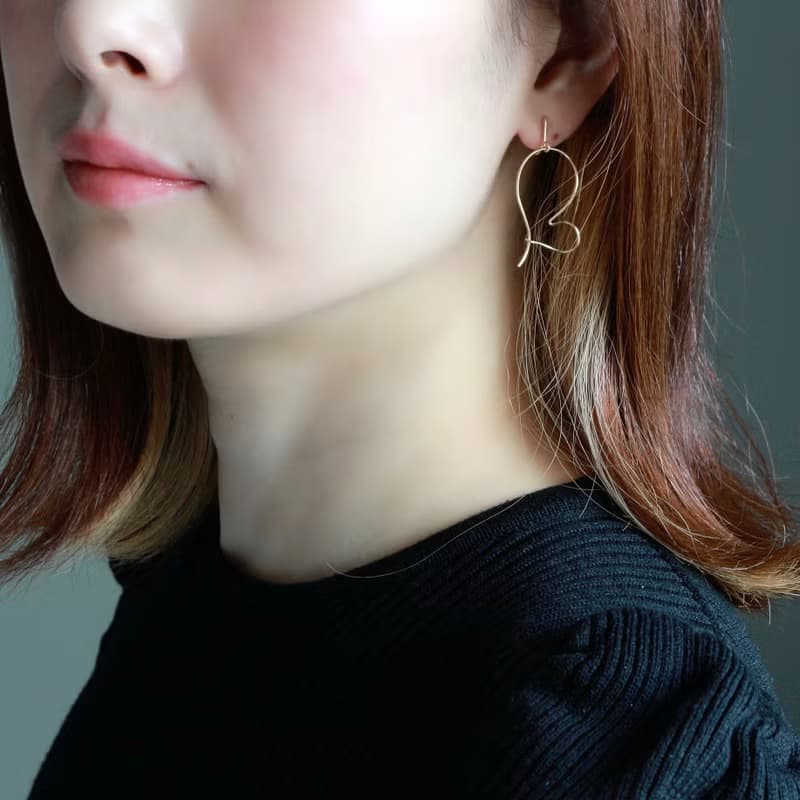 14kgf-fluffy heart pierced earrings/can change to clip-on