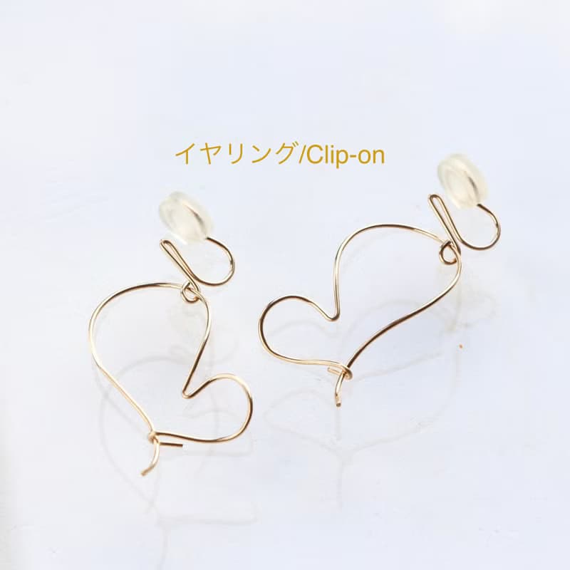 14kgf-fluffy heart pierced earrings/can change to clip-on