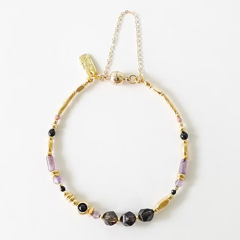 事業 x 茶晶 黑瑪瑙 紫水晶 尖晶石 紅紋石 磁扣【星空浩瀚】手鍊