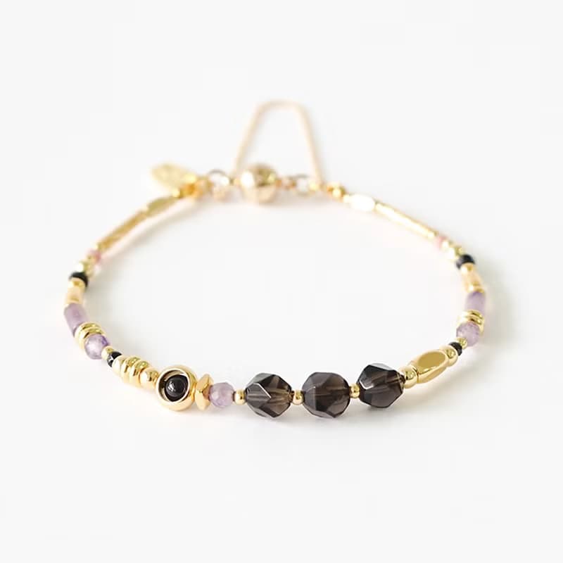 事業 x 茶晶 黑瑪瑙 紫水晶 尖晶石 紅紋石 磁扣【星空浩瀚】手鍊