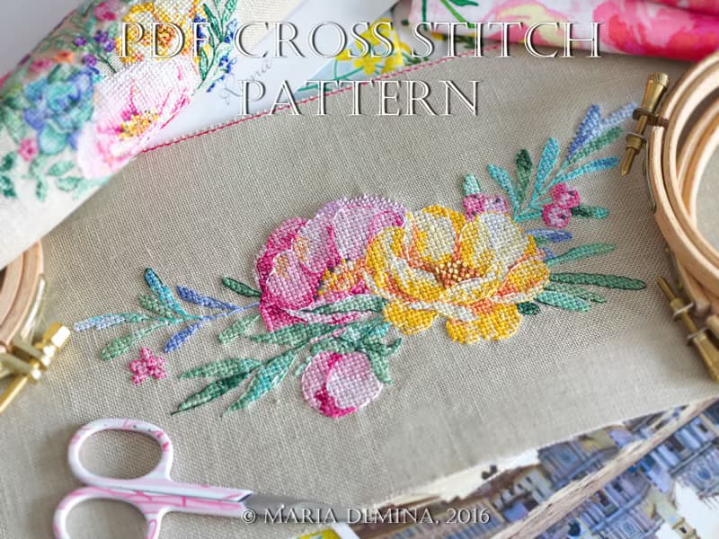 【數位】Watercolor Flower Bouquet I PDF cross stitch pattern