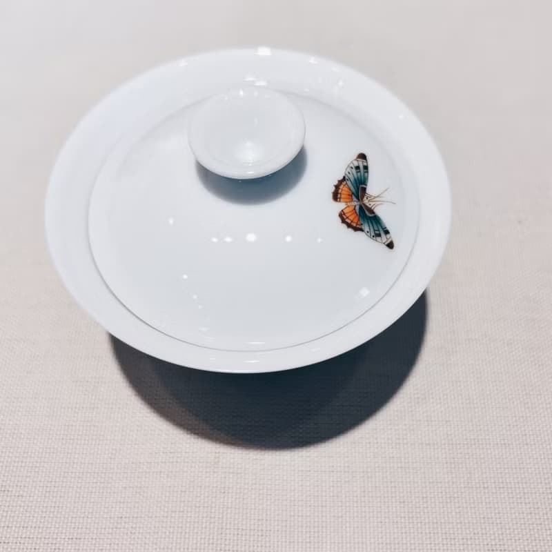 自慢監製 不言美器 釉中彩 玉瓷 蓋杯 蝴蝶