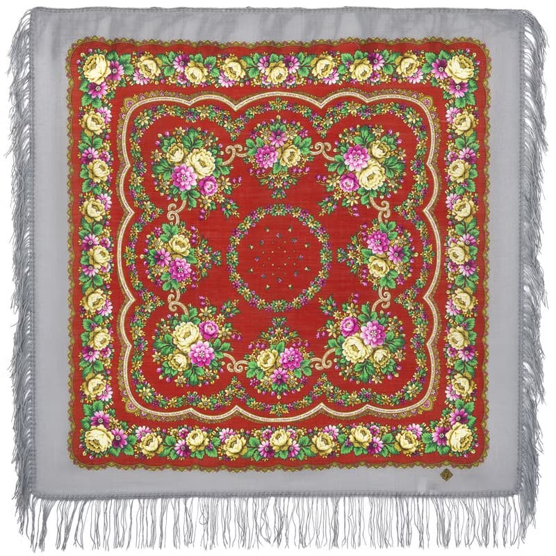 Authentic Pavlovo Posad Russian Shawl Scarf Soft 100% Wool 89x89 cm 1579-2