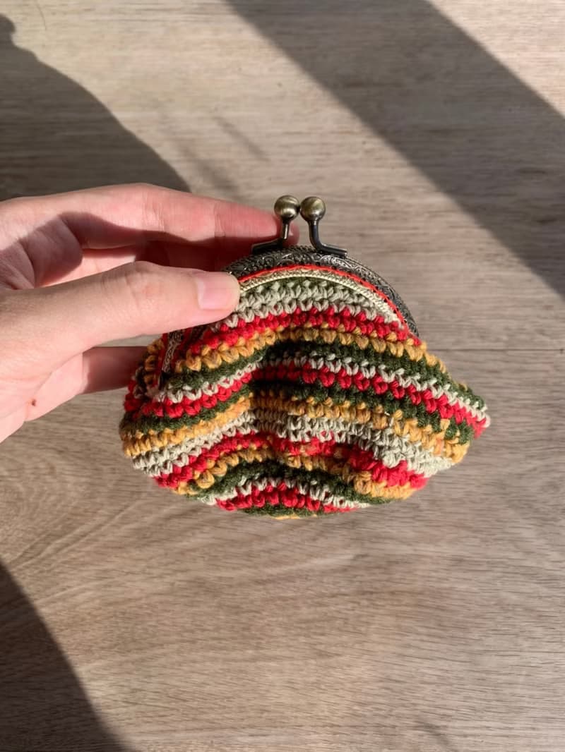 跳色編織口金包