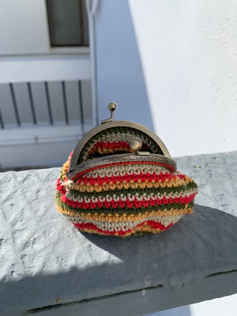 跳色編織口金包