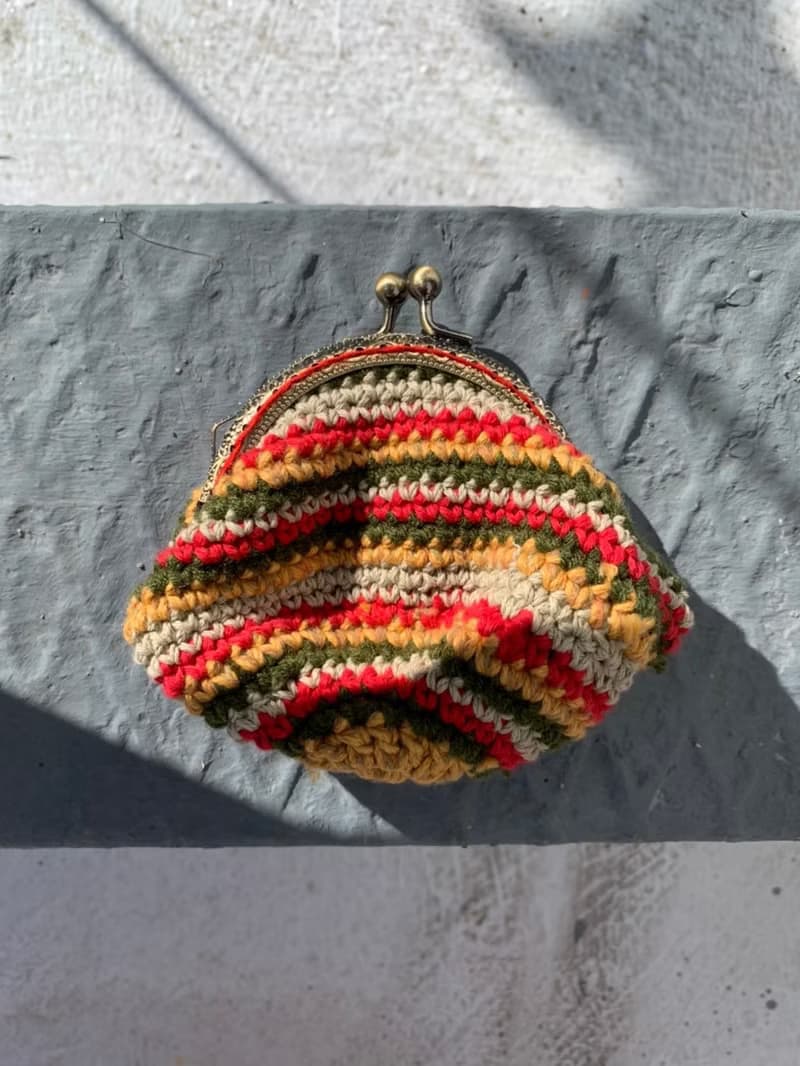 跳色編織口金包