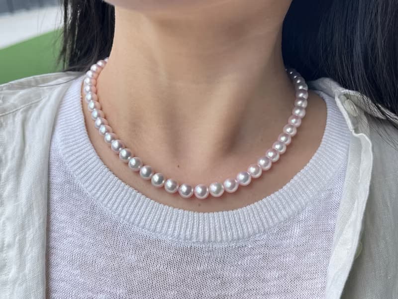 【特價少量入庫】 櫻花粉 7.5-8mm akoya海水珍珠項鍊 珠串項鍊