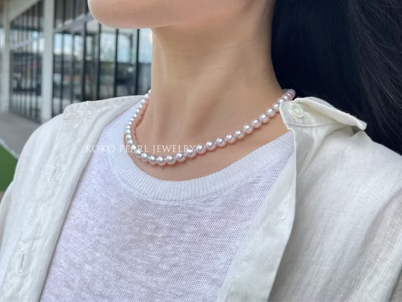 【特價少量入庫】 櫻花粉 7.5-8mm akoya海水珍珠項鍊 珠串項鍊