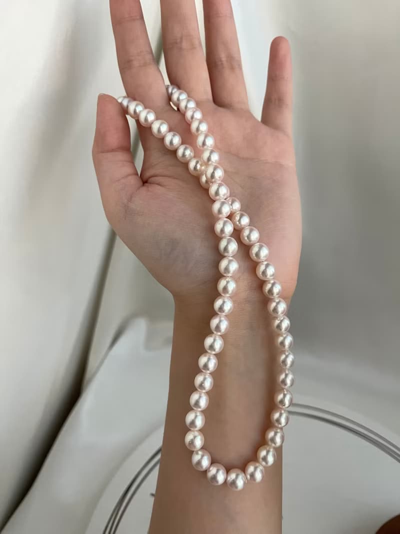 【特價少量入庫】 櫻花粉 7.5-8mm akoya海水珍珠項鍊 珠串項鍊