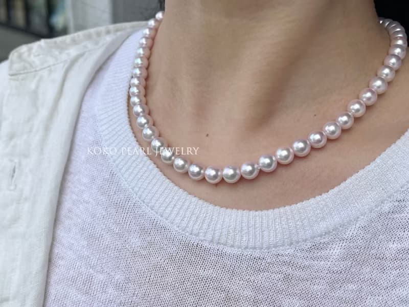 【特價少量入庫】 櫻花粉 7.5-8mm akoya海水珍珠項鍊 珠串項鍊