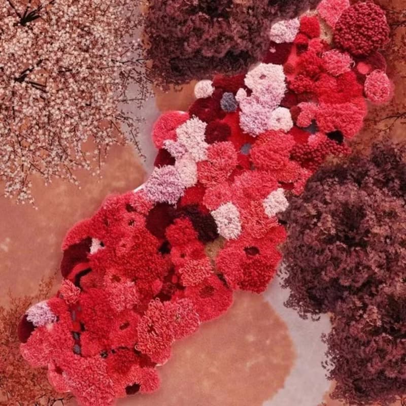 北歐風 手作 紐西蘭羊毛地毯 紅色森林 客廳臥室 床邊墊 家居裝飾