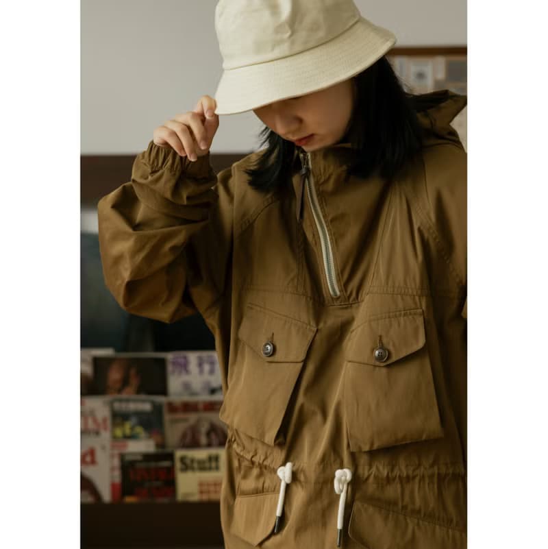 復古法式工裝防風外套 咖啡色 戶外 登山 露營 機能外套Anorak