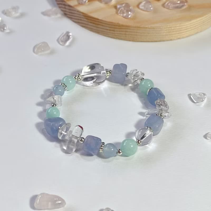 海藍寶 白水晶 天河石 || 勇氣 平穩情緒 淨化 能量水晶手鍊