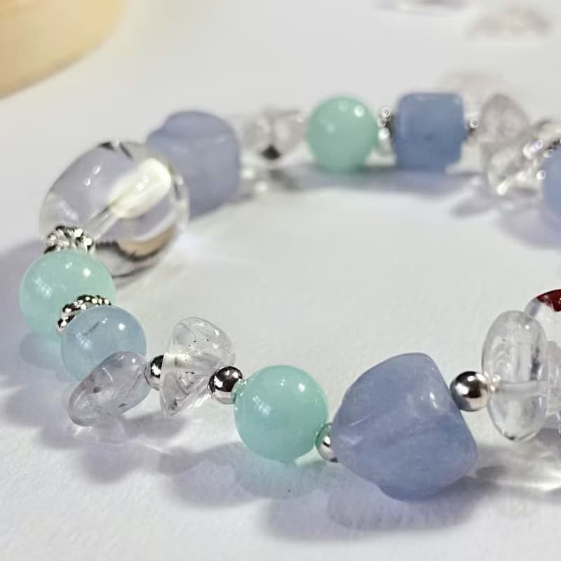 海藍寶 白水晶 天河石 || 勇氣 平穩情緒 淨化 能量水晶手鍊