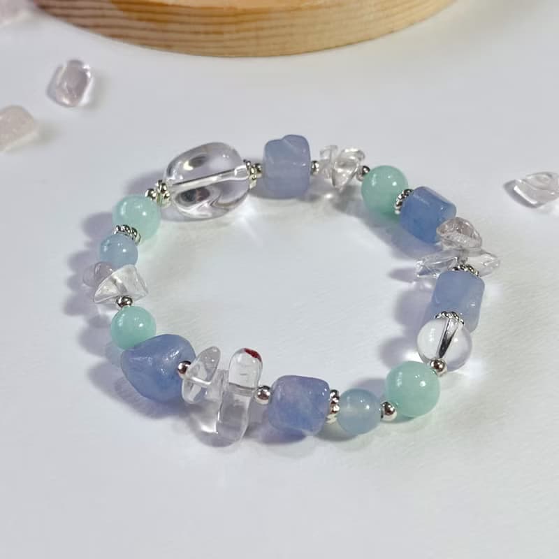 海藍寶 白水晶 天河石 || 勇氣 平穩情緒 淨化 能量水晶手鍊