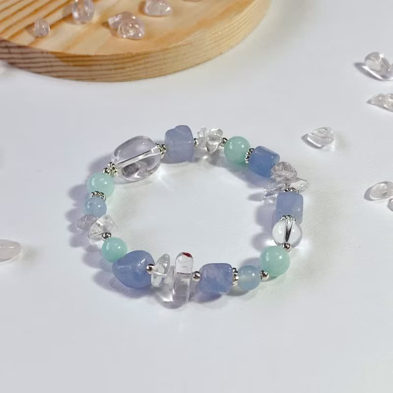 海藍寶 白水晶 天河石 || 勇氣 平穩情緒 淨化 能量水晶手鍊