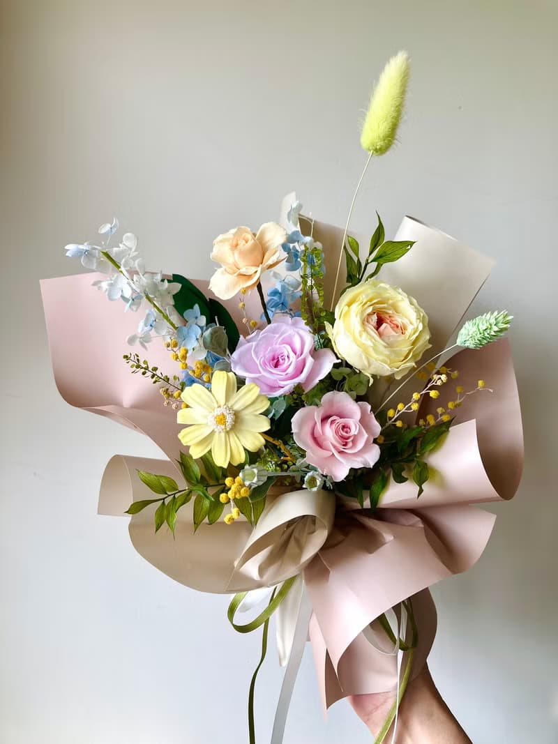 永生田園玫瑰花束。韓系多巴胺感。賽鮮花花束。求婚攝影配件
