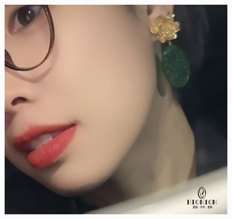 貴妃插翠~原創小眾干青翡翠牡丹耳夾螺旋夾復古國風新中式耳環