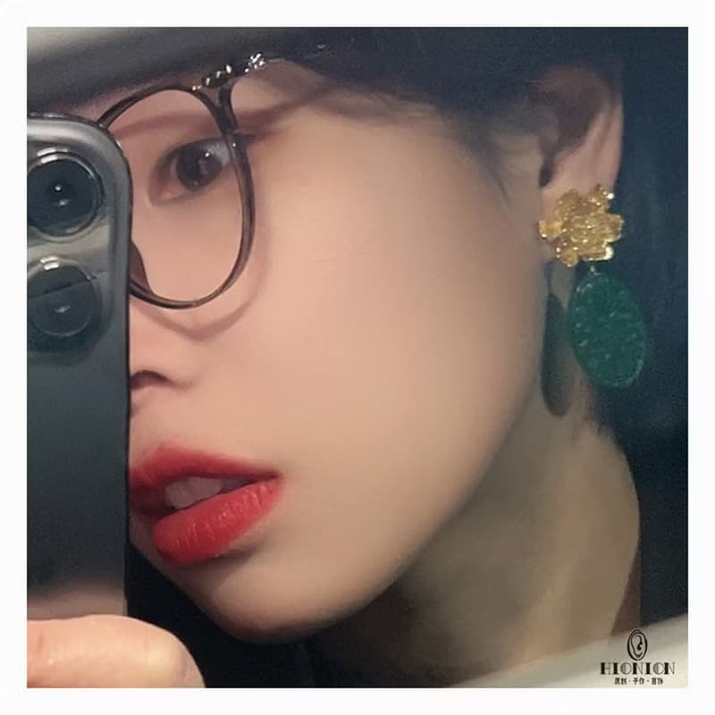 貴妃插翠~原創小眾干青翡翠牡丹耳夾螺旋夾復古國風新中式耳環