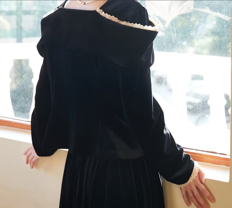 天鵝絨法式復古少女/上衣/長裙