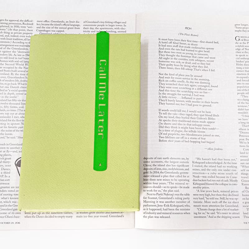 Call Me Later Metal Bookmark – Fun Green Page Marker for Modern Readers