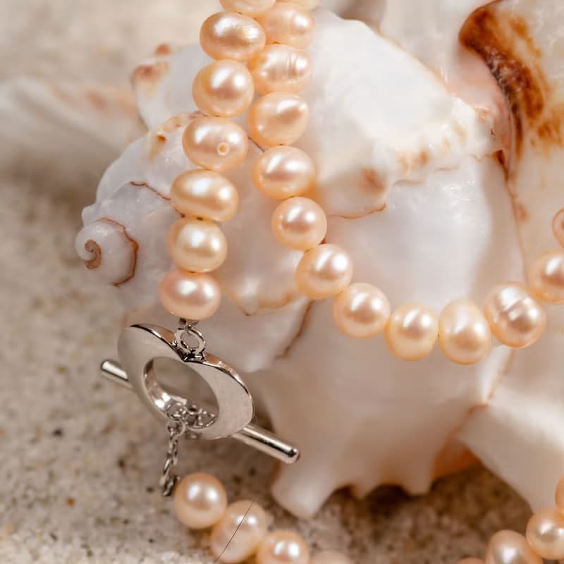 天然粉色淡水珍珠項鍊 5–6mm 銀色愛心扣 簡約時尚 紀念日禮物