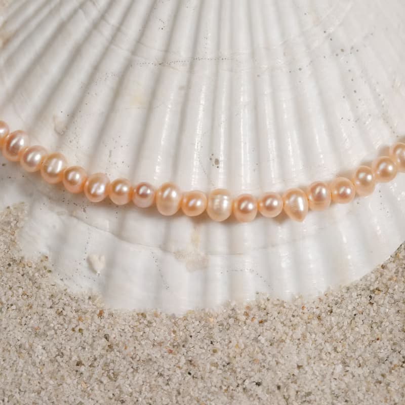 天然粉色淡水珍珠項鍊 5–6mm 銀色愛心扣 簡約時尚 紀念日禮物