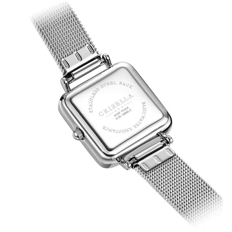 復古方形鋯石鋼織帶石英手錶