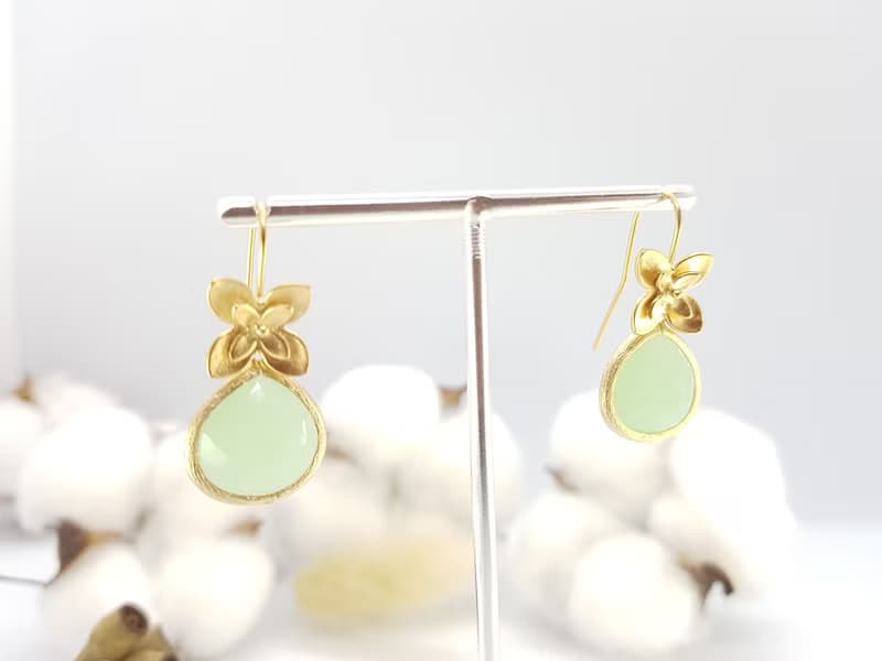 Handcrafted Water Droplet Bliss in Matte Silver Gold Flower Hook Earrings