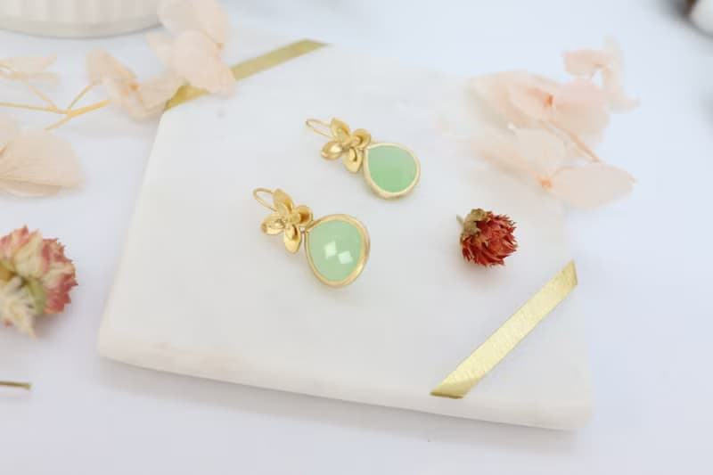 Handcrafted Water Droplet Bliss in Matte Silver Gold Flower Hook Earrings